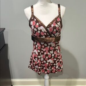 INC International Concepts Brown and Pink Polka Dot Chemise